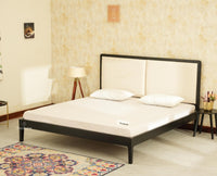 Bali Luxury Wooden King Bed with Upholstered Headboard Black Finish