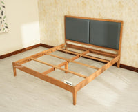 Bali Luxury Wooden King Bed with Upholstered Headboard Natural Finish