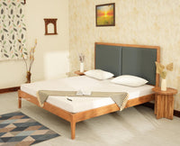 Bali Luxury Wooden King Bed with Upholstered Headboard Natural Finish
