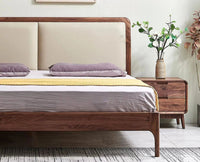 Bali Luxury Wooden King Bed with Upholstered Headboard Furniselan Teak Finish
