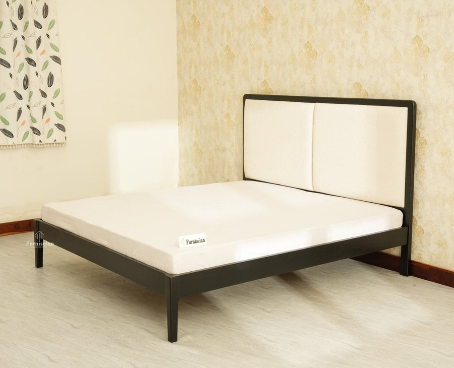 Bali Luxury Wooden King Bed with Upholstered Headboard Black Finish