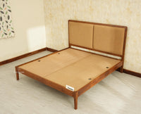 Bali Luxury Wooden King Bed with Upholstered Headboard Teak Finish