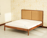 Bali Luxury Wooden King Bed with Upholstered Headboard Teak Finish