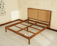 Bali Luxury Wooden King Bed with Upholstered Headboard Teak Finish