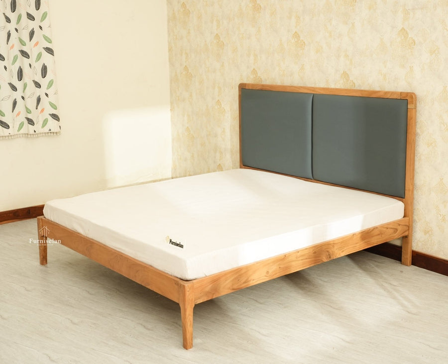 Bali Luxury Wooden King Bed with Upholstered Headboard Natural Finish
