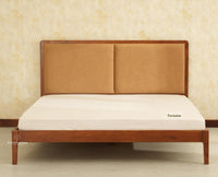 Bali Luxury Wooden King Bed with Upholstered Headboard Teak Finish