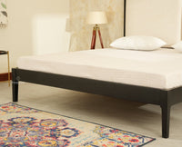 Bali Luxury Wooden King Bed with Upholstered Headboard Black Finish