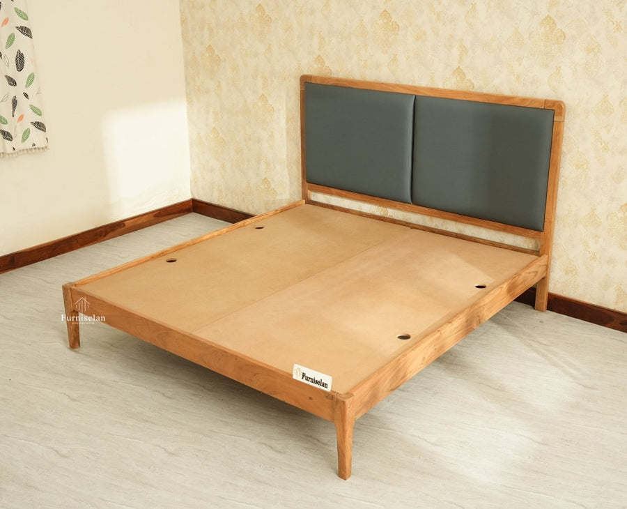 Bali Luxury Wooden King Bed with Upholstered Headboard Natural Finish