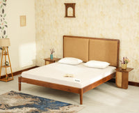 Bali Luxury Wooden King Bed with Upholstered Headboard Teak Finish