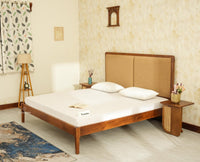 Bali Luxury Wooden King Bed with Upholstered Headboard Teak Finish