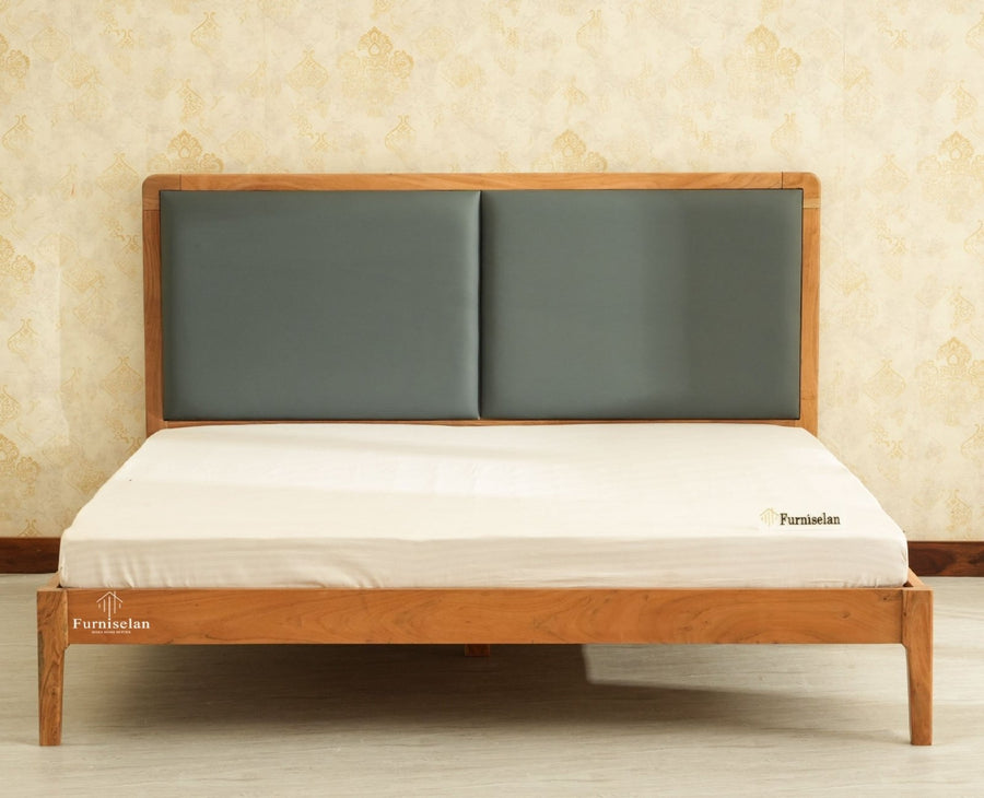 Bali Luxury Wooden King Bed with Upholstered Headboard Natural Finish