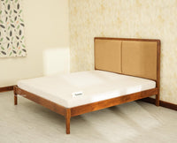 Bali Luxury Wooden King Bed with Upholstered Headboard Teak Finish