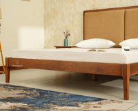 Bali Luxury Wooden King Bed with Upholstered Headboard Teak Finish
