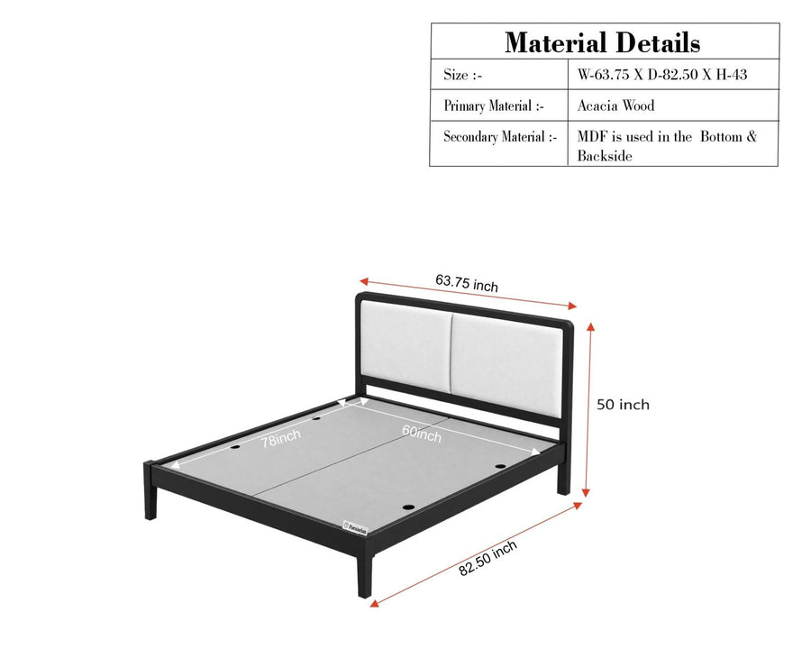Bali Luxury Wooden Queen Bed with Upholstered Headboard Natural Finish