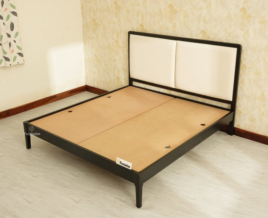Bali Luxury Wooden Queen Bed with Upholstered Headboard Black Finish