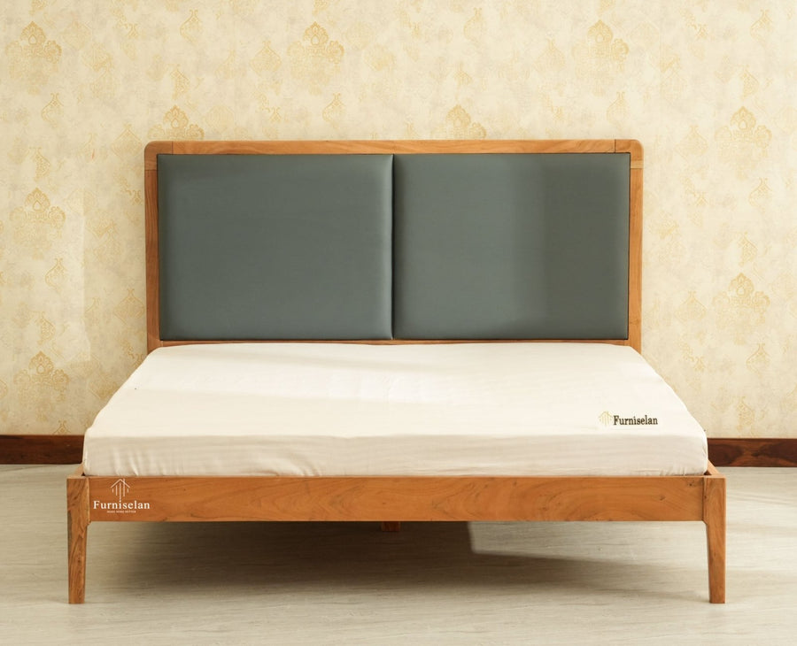 Bali Luxury Wooden Queen Bed with Upholstered Headboard Natural Finish