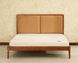 Bali Luxury Wooden Queen Bed with Upholstered Headboard Teak Finish