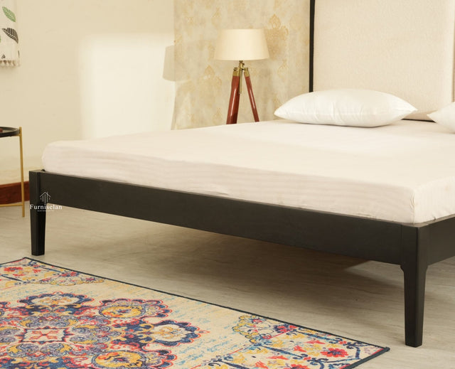 Bali Luxury Wooden Queen Bed with Upholstered Headboard Black Finish