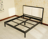 Bali Luxury Wooden Queen Bed with Upholstered Headboard Black Finish