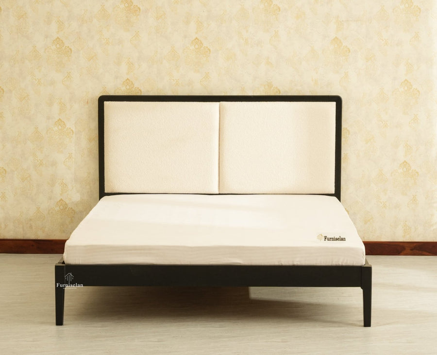 Bali Luxury Wooden Queen Bed with Upholstered Headboard Black Finish