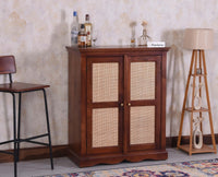 Bandra Solid Wood Rattan Bar Cabinet - Furniselan Brown Finish