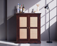 Bandra Solid Wood Rattan Bar Cabinet - Furniselan Grey Finish
