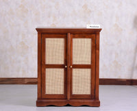 Bandra Solid Wood Rattan Bar Cabinet - Furniselan Brown Finish