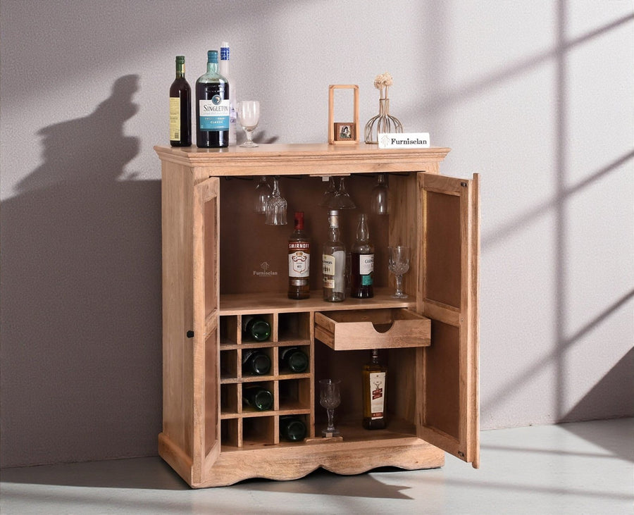 Bandra Solid Wood Rattan Bar Cabinet - Furniselan Natural Finish