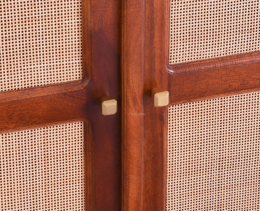 Bandra Solid Wood Rattan Bar Cabinet - Furniselan Brown Finish