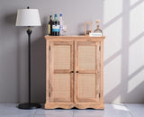 Bandra Solid Wood Rattan Bar Cabinet