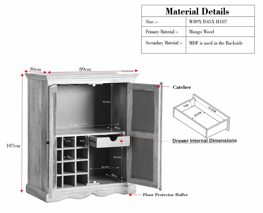 Bandra Solid Wood Rattan Bar Cabinet - Furniselan