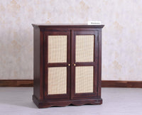 Bandra Solid Wood Rattan Bar Cabinet - Furniselan Grey Finish