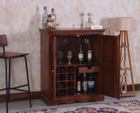 Bandra Solid Wood Rattan Bar Cabinet - Furniselan Brown Finish