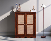 Bandra Solid Wood Rattan Bar Cabinet - Furniselan Brown Finish
