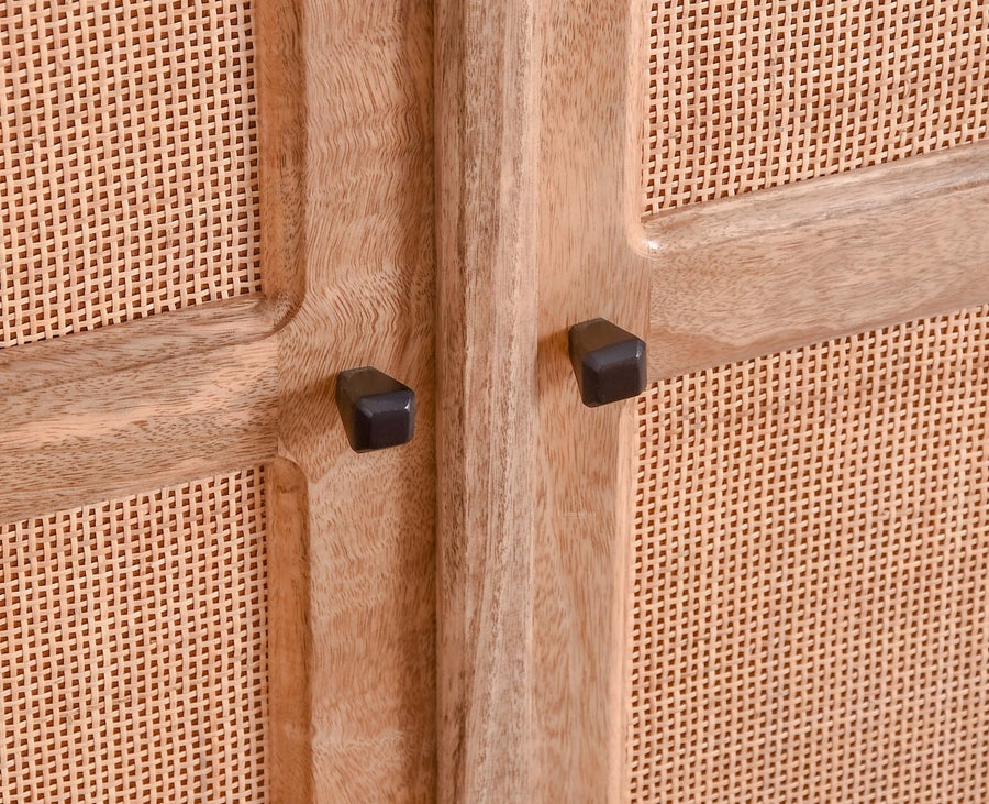 Bandra Solid Wood Rattan Bar Cabinet - Furniselan Natural Finish