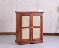Bandra Solid Wood Rattan Bar Cabinet - Furniselan Brown Finish