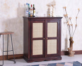 Bandra Solid Wood Rattan Bar Cabinet - Furniselan Grey Finish