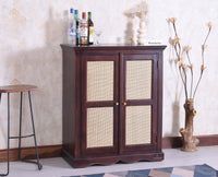 Bandra Solid Wood Rattan Bar Cabinet - Furniselan Grey Finish