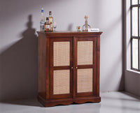 Bandra Solid Wood Rattan Bar Cabinet - Furniselan Brown Finish