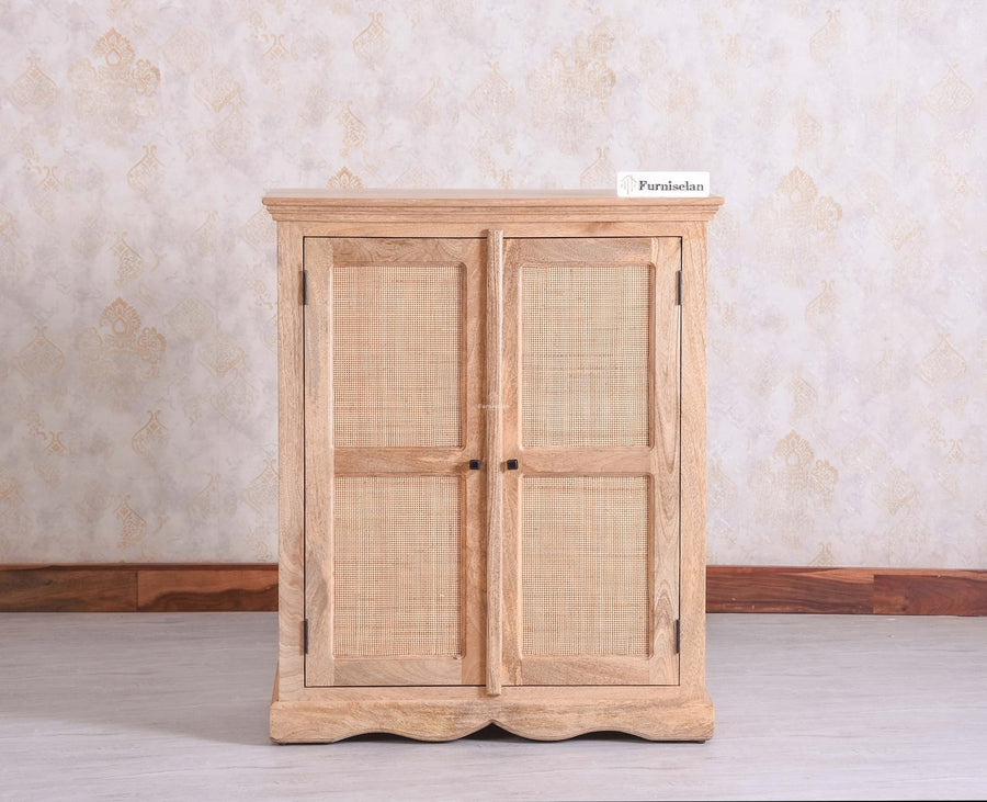 Bandra Solid Wood Rattan Bar Cabinet - Furniselan Natural Finish
