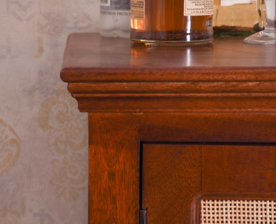 Bandra Solid Wood Rattan Bar Cabinet - Furniselan Brown Finish