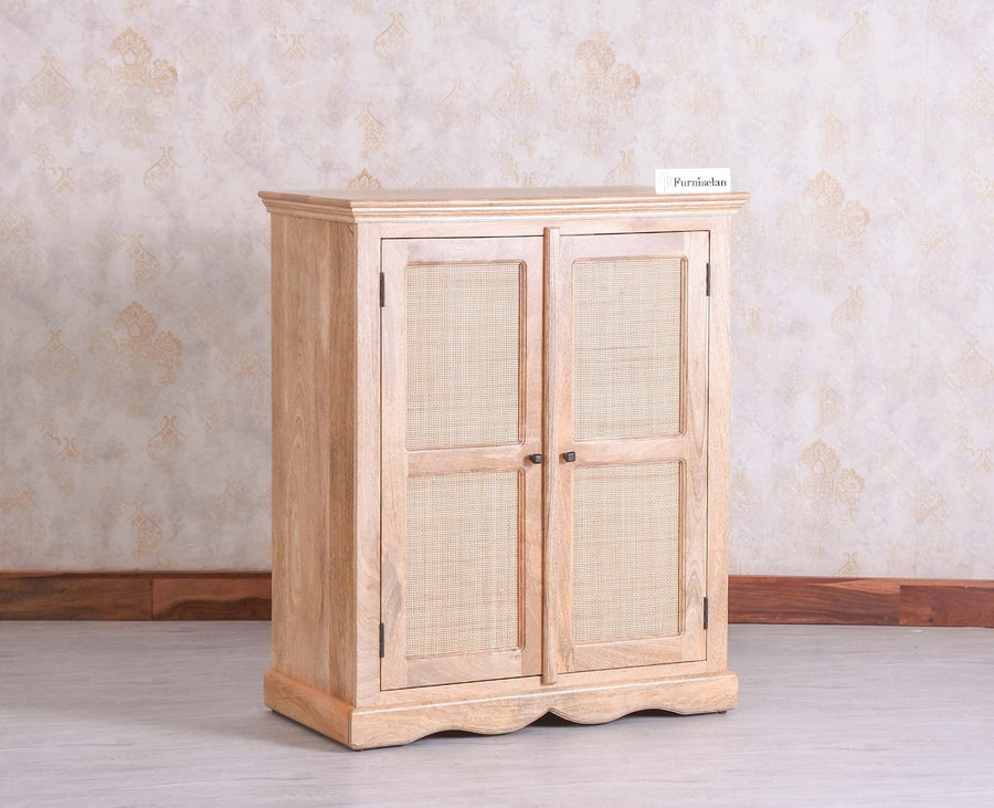 Bandra Solid Wood Rattan Bar Cabinet - Furniselan Natural Finish