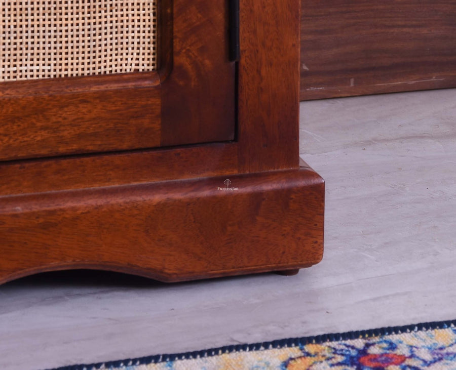 Bandra Solid Wood Rattan Bar Cabinet - Furniselan Brown Finish