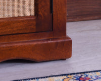Bandra Solid Wood Rattan Bar Cabinet - Furniselan Brown Finish