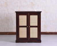 Bandra Solid Wood Rattan Bar Cabinet - Furniselan Grey Finish