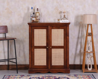 Bandra Solid Wood Rattan Bar Cabinet - Furniselan Brown Finish