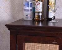 Bandra Solid Wood Rattan Bar Cabinet - Furniselan Grey Finish