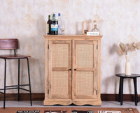 Bandra Solid Wood Rattan Bar Cabinet - Furniselan Natural Finish
