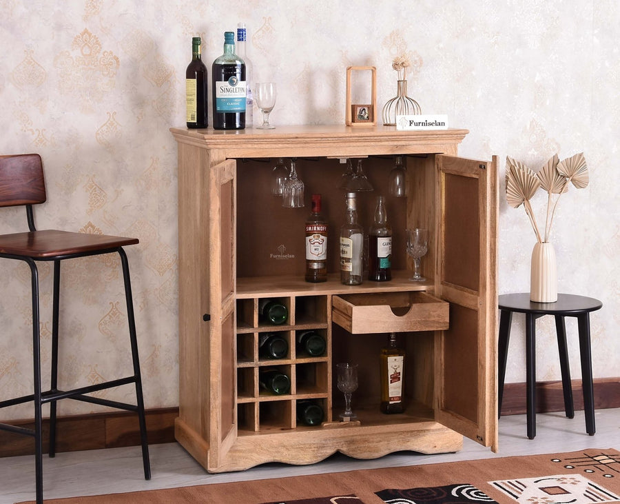 Bandra Solid Wood Rattan Bar Cabinet - Furniselan Natural Finish