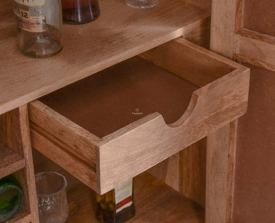 Bandra Solid Wood Rattan Bar Cabinet - Furniselan Natural Finish